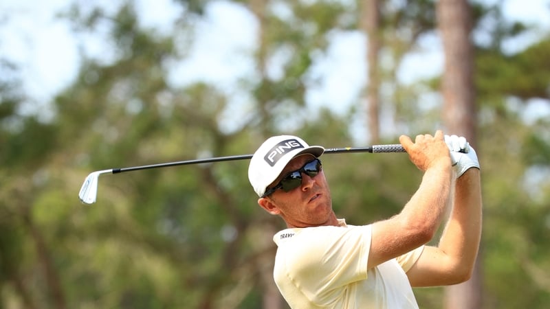 Seamus Power plays his shot from the 18th tee during the first round of the Palmetto Championship