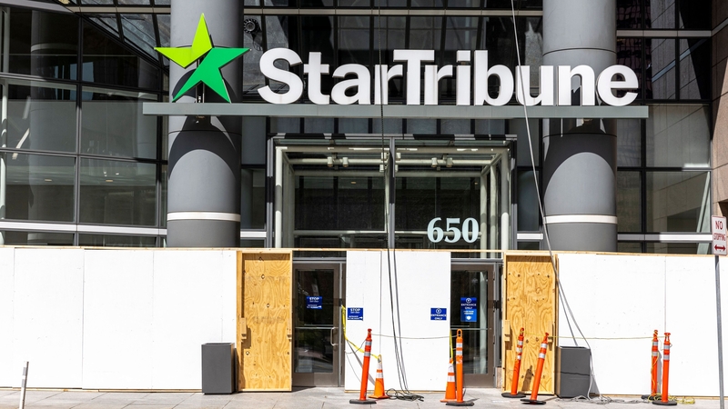 The entrance of the Star Tribune local newspaper in Minneapolis, Minnesota