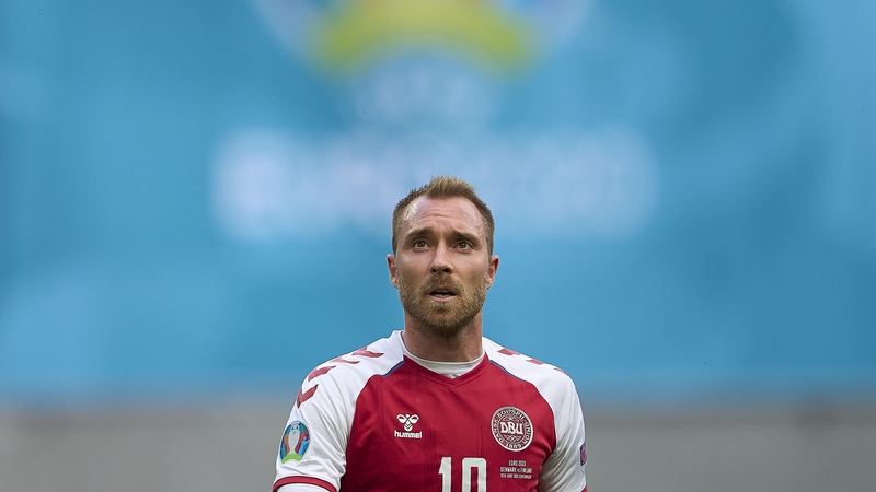 Eriksen during the first half of the match against Finland