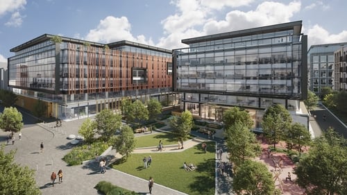 An acre of landscaping and the largest outdoor public park in the North Docks will connect the commercial space with the Coopers Cross residential development of 472 new apartment units