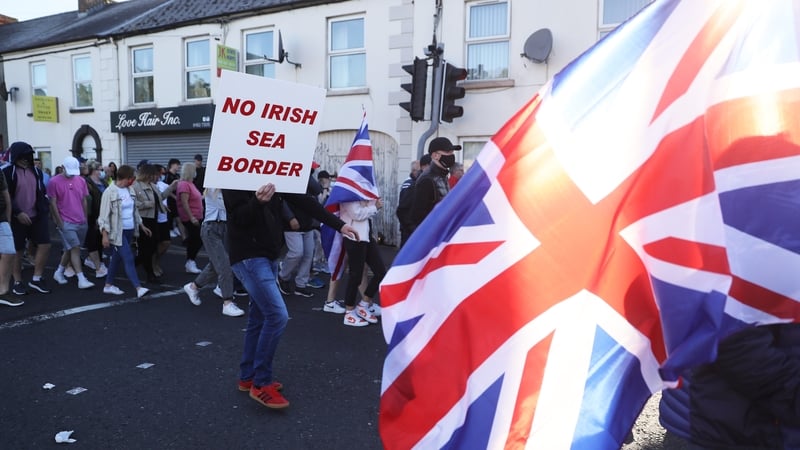 People take part in a Loyalist protest in Newtownards, Co Down