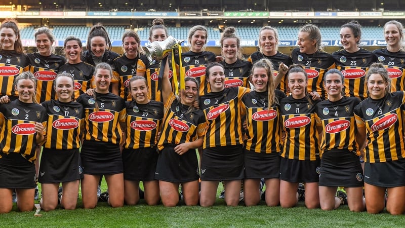 Kilkenny captain Meighan Farrell and her team-mates celebrate with the cup