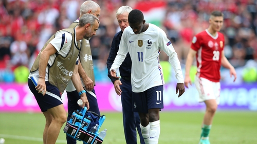 Dembele after limping off in Budapest