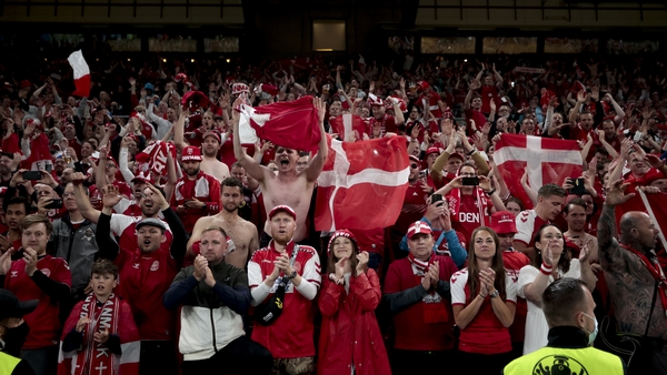 Danish fans celebrating their victory over Russia in Euro 2020