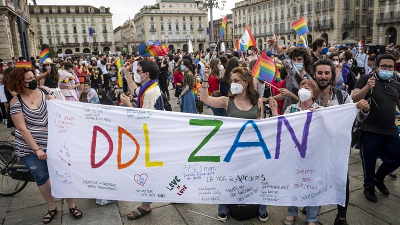 Demonstrators in Turin, Italy calling for the approval of the so-called Zan law