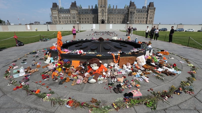A memorial for children who died in residential schools on Parliament Hill in Ottawa
 last year