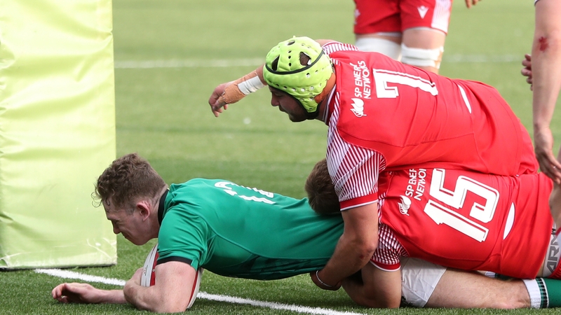 Cathal Forde scoring the first try of the game