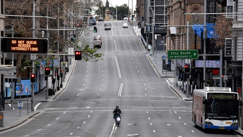 A food delivery worker in the central business district of Sydney