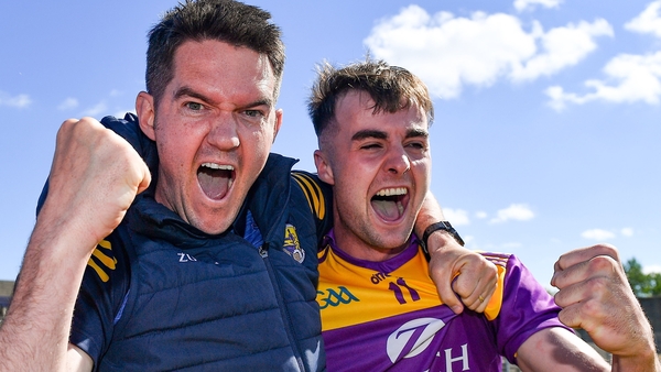 Shane Roche and Seán Nolan celebrate after the final whistle