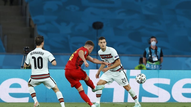 Thorgan Hazard fires to the net