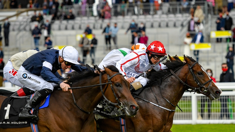 Dawn Patrol (near side) just failed to reel in Cadillac in a thrilling finish to the International Stakes