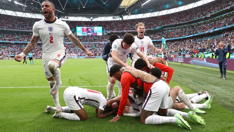 England players celebrate Harry Kane's goal which made it 2-0 on 85 minutes