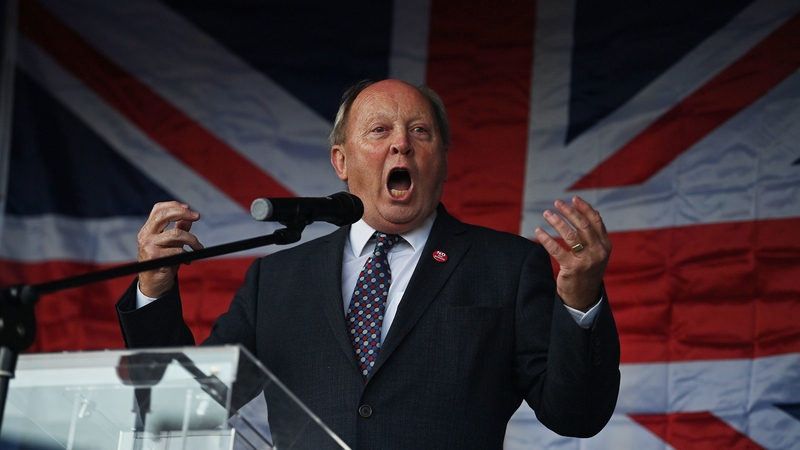 Traditional Unionist Voice party leader Jim Allister addresses an anti Northern Ireland Protocol protest rally last year