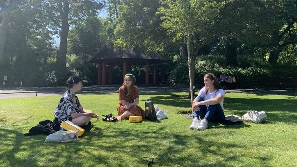 Friends Alison, Katie and Jessica meet in St Stephen's Green in Dublin