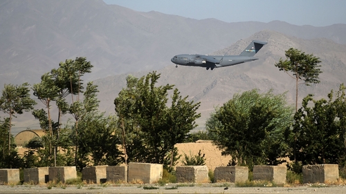 US Air Force transport plane lands at the Bagram Air Base in Afghanistan