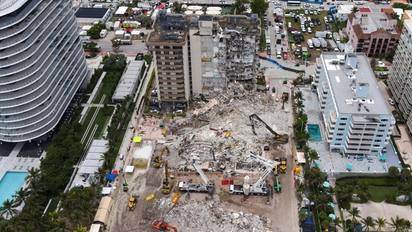 An aerial view of the site as the rescue operation continues