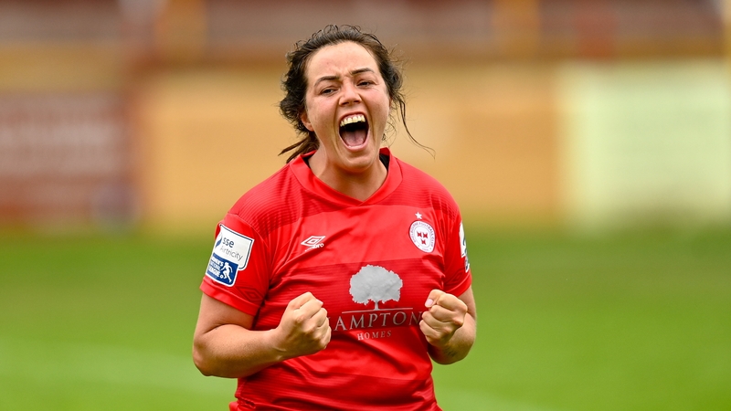 Match-winner Noelle Murray celebrates the final whistle after Shelbourne overcame Peamount United