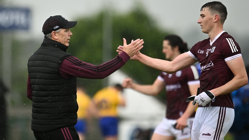 Galway manager Padraic Joyce celebrates with Matthew Tierney