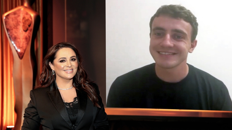 Paul Mescal is congratulated by host Gráinne Seoige after winning Lead Actor - Drama for his work on Normal People