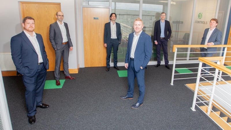 Mick McHale, Darragh McMorrow, Dermot McMorrow, Keith Moran (CEO), Paul Clarke and Shane Loughlin pictured at the signing of SL Control's deal with NNIT