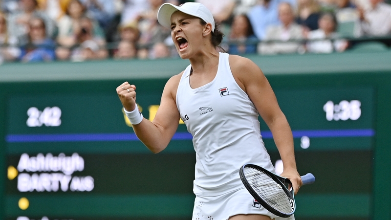 Ashleigh Barty celebrates after beating Barbora Krejcikova