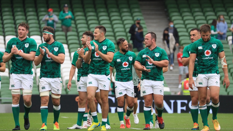 Ireland's players acknowledge the fans at the Aviva Stadium after the final whistle