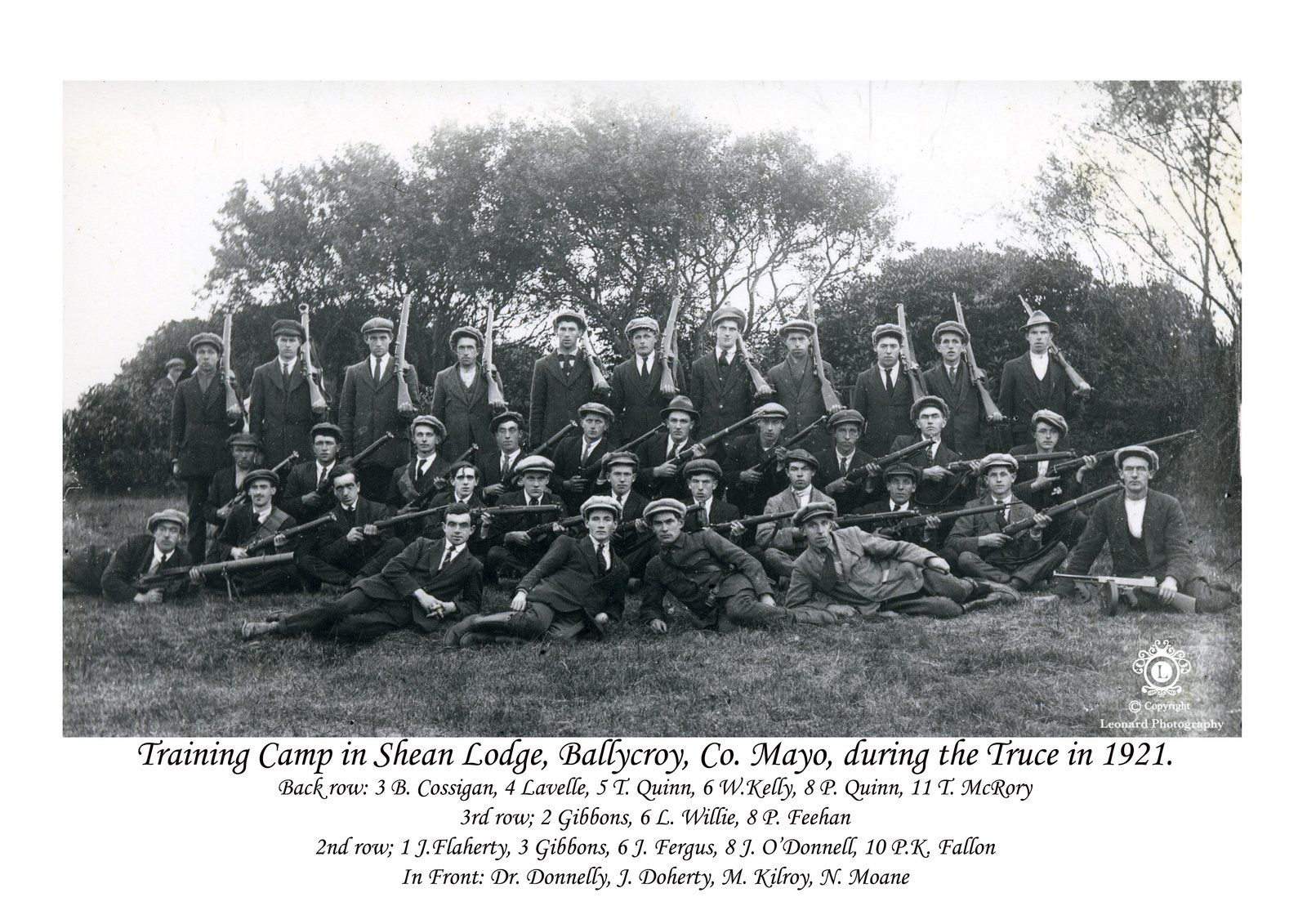 Training camps were set up across the country. This photograph was taken in Mayo, two weeks after the Truce.
Credit: JJ Leonard Collection.