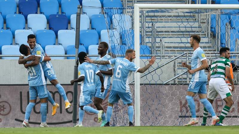 Rafael Ratao celebrates scoring Slovan's second goal