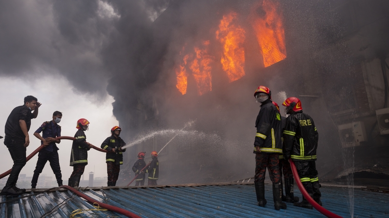 Firefighters working to extinguish the blaze