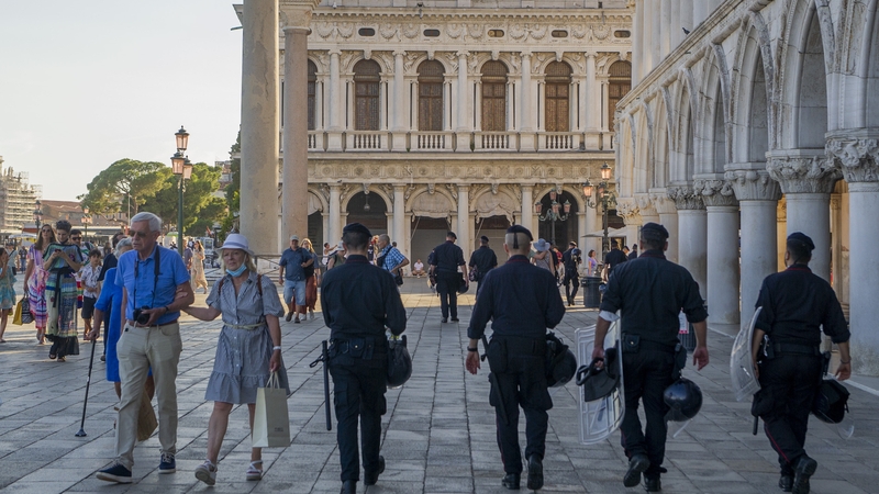 Italian police guard Venice during the G20 in St Mark's Square