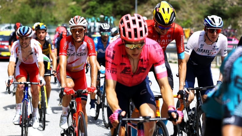 Dan Martin (R) in the colours of Team Israel Start-Up Nation during the breakaway