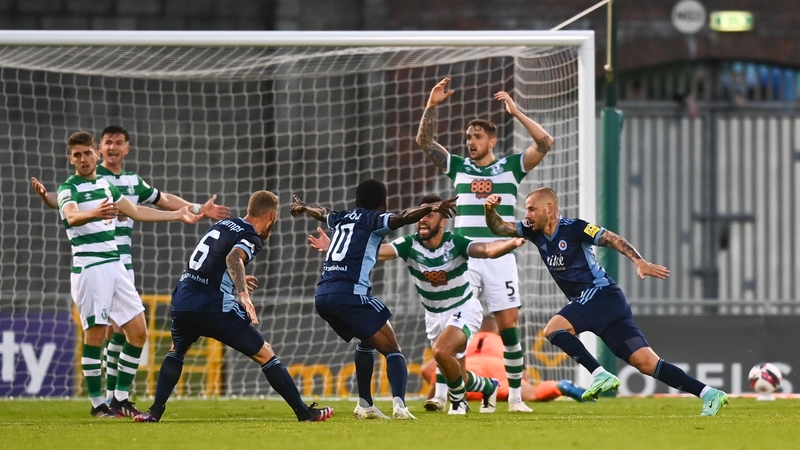 Vladimír Weiss celebrates after scoring against Shamrock Rovers