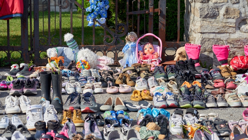 A tribute for children buried in an unmarked grave on the grounds of the former Kamloops Indian Residential School in Canada (file photo)
