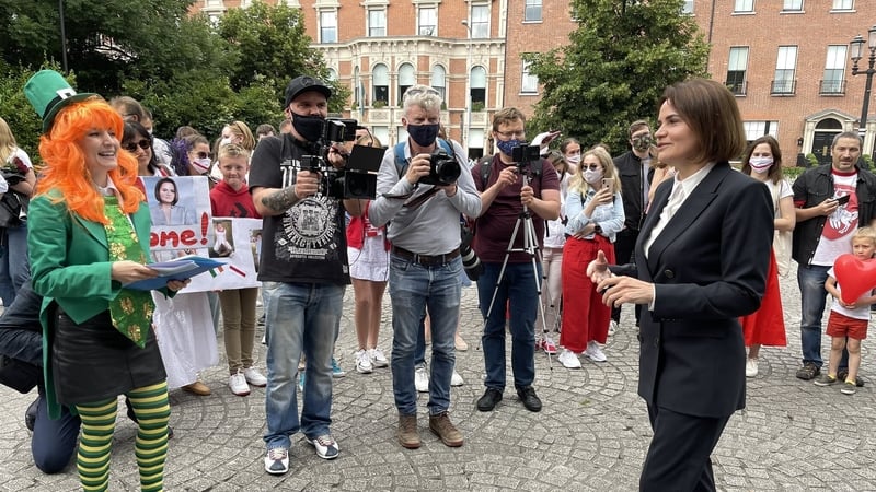 Belarus opposition leader, Sviatlana Tsikhanouskaya meets supporters in Dublin this week (Pic: Franak Viačorka)
