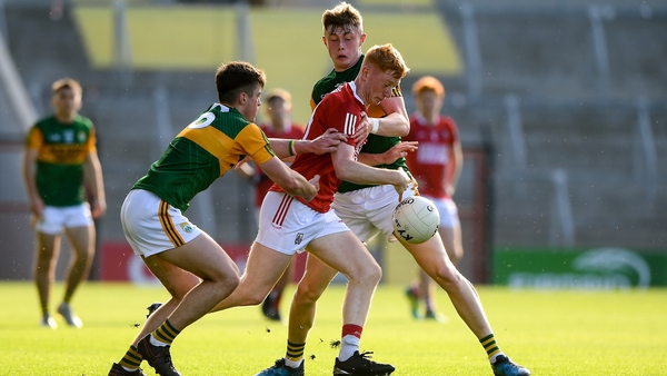 Jack Cahalane tries to battle past Eoghan O'Sullivan and Darragh Lyne
