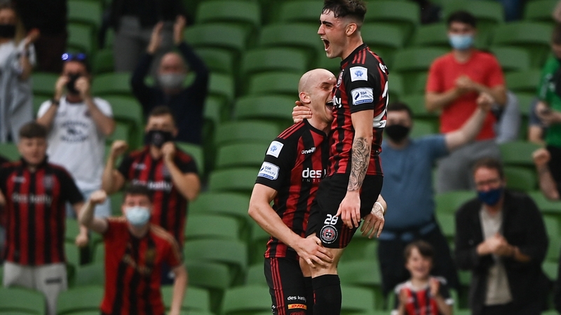 Dawson Devoy leaps into the arms of Georgie Kelly after the latter opened the scoring in last week's win at the Aviva