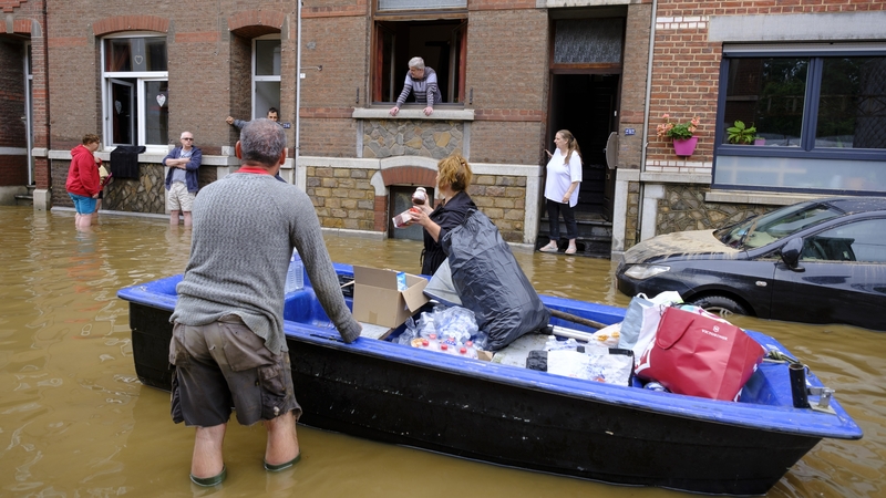 Flooded streets in Liege, Belgium