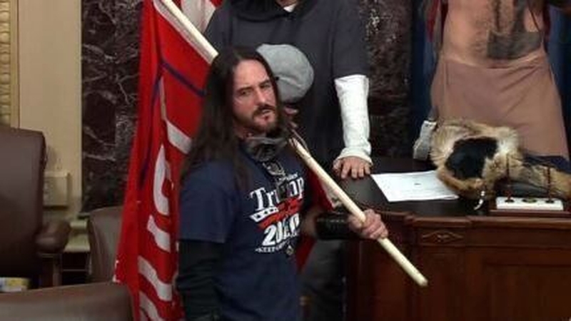 Paul Hodgkins was captured on footage from inside the Capitol building (Pic: US Dept of Justice)