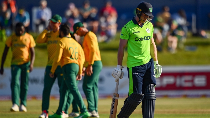 Ireland's Shane Getkate of Ireland walks during the T20 international match at Malahide Cricket Club