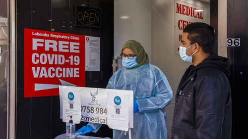 A health worker is seen in a medical centre in Lakemba which offers Covid-19 vaccines