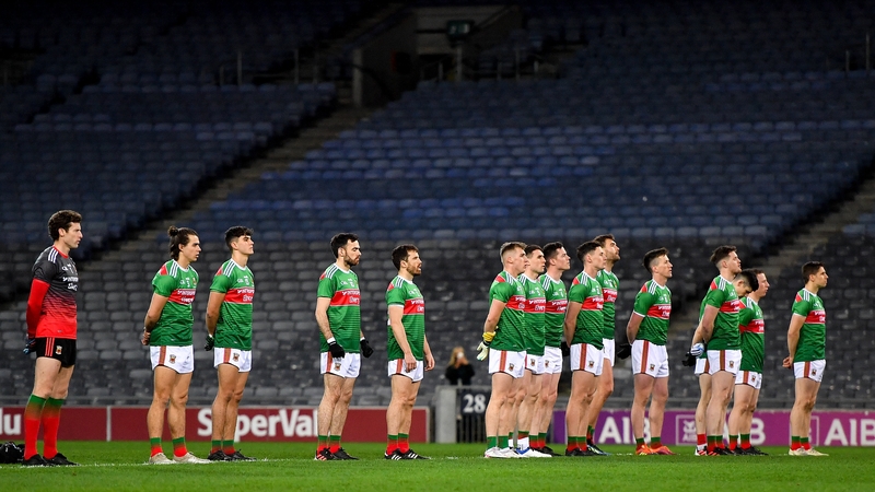 The Mayo team stand for the national anthem ahead ahead of last year's All-Ireland final