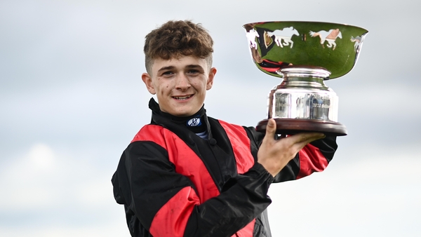Mikey Sheehy celebrates his feature race win aboard Sirjack Thomas