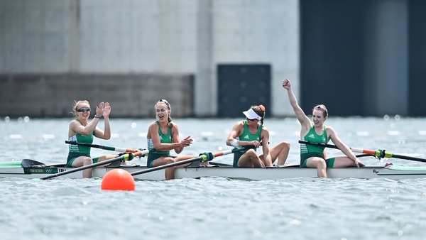 The Irish team celebrate after their third place finish