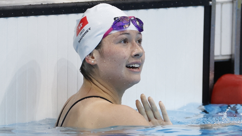 Haughey reacts after winning a semi-final of the women's 100m freestyle