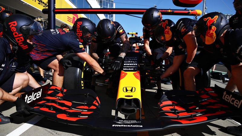 The Red Bull Racing team practice pitstops ahead of the Hungarian Grand Prix