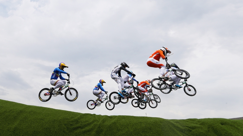 BMX riders hit heights of several metres over jumps
