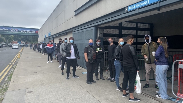 People queuing at the Croke Park walk-in vaccination centre today