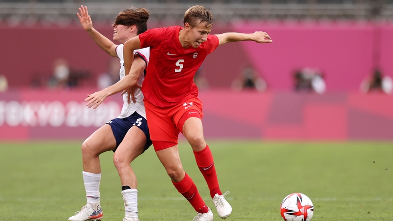 Quinn, seen here in action in the semi-final against the US, goes by a single name and uses the pronouns "they" and "their"