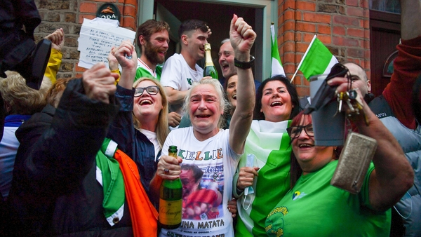 Yvonne Harrington celebrates her daughter's victory at home at Portland Row in Dublin