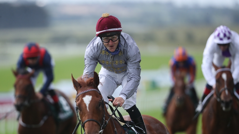 Ebro River ridden by jockey Shane Foley on their way to winning the Keeneland Phoenix Stakes